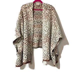 Knox Rose Women's Sweater Poncho Size XXL Boho Open Cardigan Animal Print Tassel